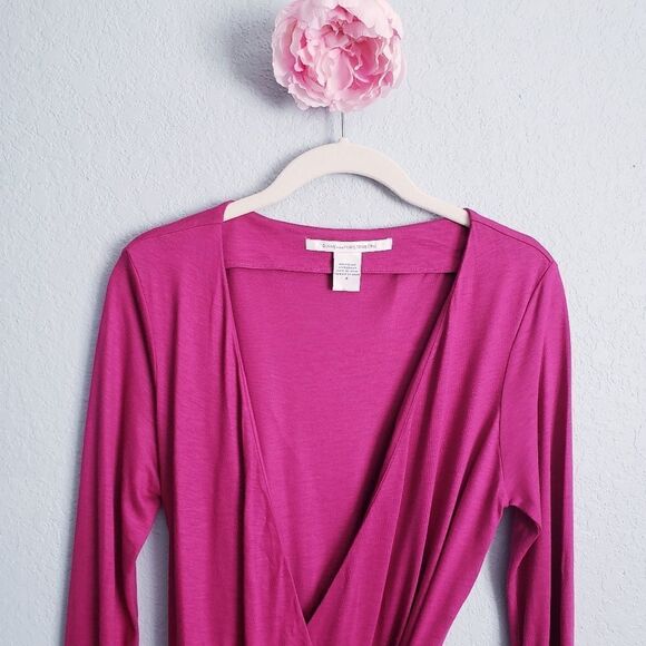 Diane Von Furstenberg Fushia Longsleeve Silk Blend Wrap Dress - Picture 4 of 6
